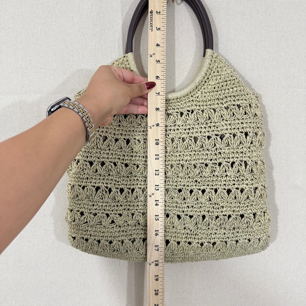 Vintage Mervyns 2003 Woven Straw Beaded Tote Bag Tan Boho Summer Handbag - Picture 5 of 5